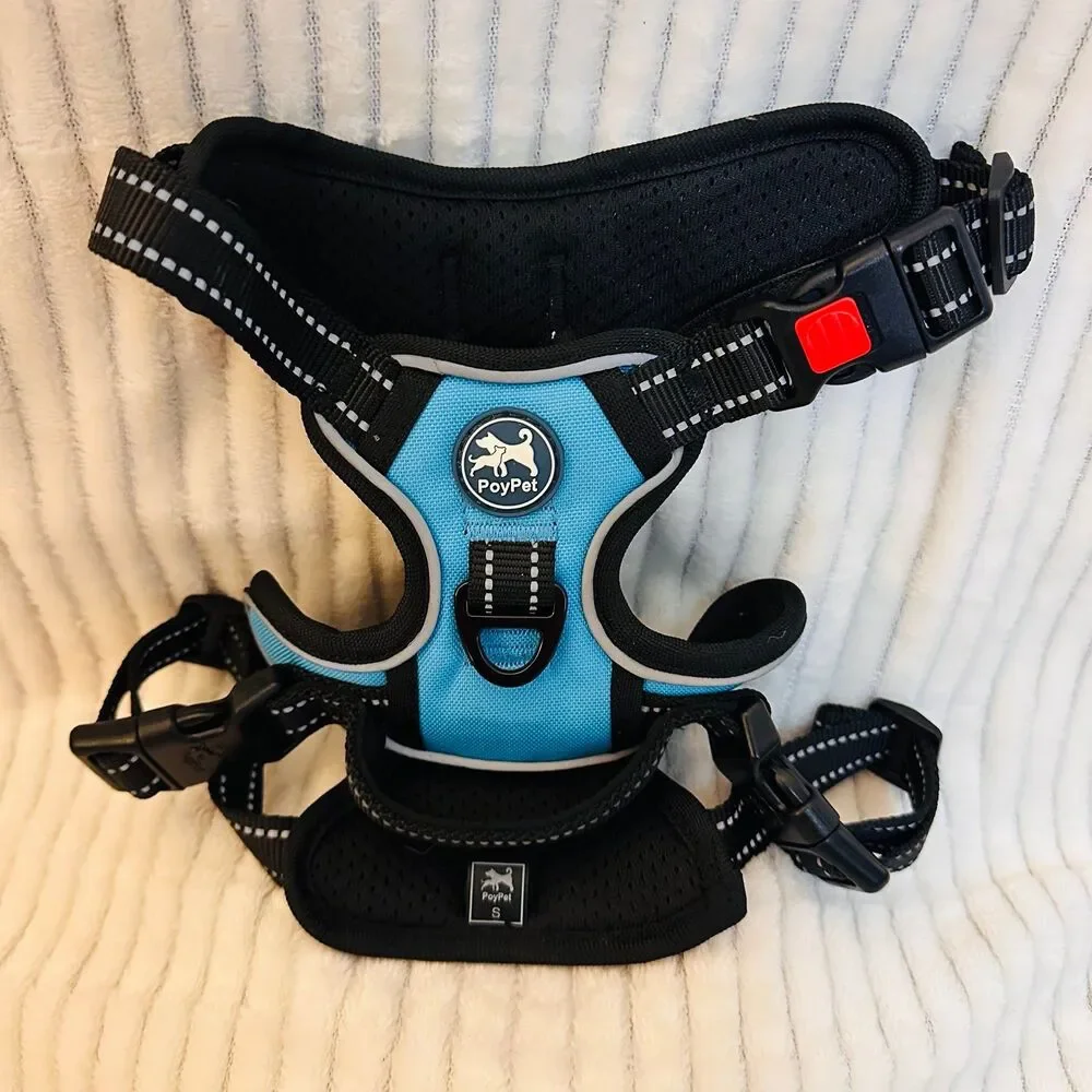 PoyPet Dog Harness No Pull Reflective Adjustable No Choke in Blue Small